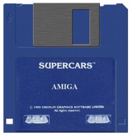 Cartridge artwork for Super Cars on the Commodore Amiga.