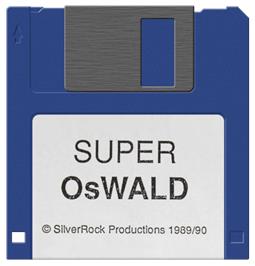 Cartridge artwork for Super Oswald on the Commodore Amiga.