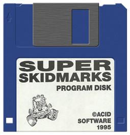 Cartridge artwork for Super Skidmarks on the Commodore Amiga.