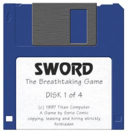 Cartridge artwork for Sword on the Commodore Amiga.
