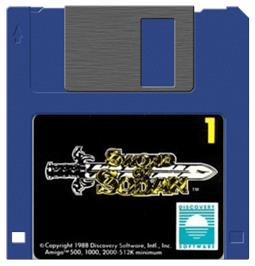 Cartridge artwork for Sword of Sodan on the Commodore Amiga.