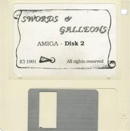 Cartridge artwork for Swords and Galleons on the Commodore Amiga.