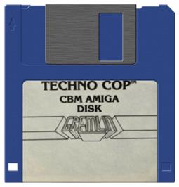 Cartridge artwork for Techno Cop on the Commodore Amiga.
