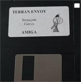 Cartridge artwork for Terran Envoy on the Commodore Amiga.