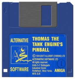 Cartridge artwork for Thomas the Tank Engine and Friends Pinball on the Commodore Amiga.