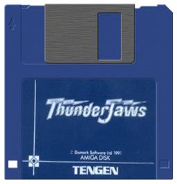 Cartridge artwork for Thunder Jaws on the Commodore Amiga.