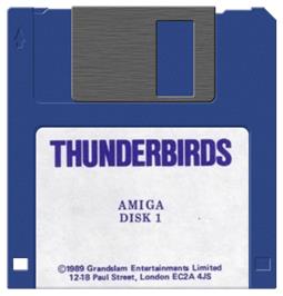 Cartridge artwork for Thunderbirds on the Commodore Amiga.