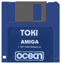 Cartridge artwork for Toki on the Commodore Amiga.