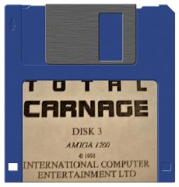 Cartridge artwork for Total Carnage on the Commodore Amiga.