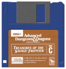 Cartridge artwork for Treasures of the Savage Frontier on the Commodore Amiga.