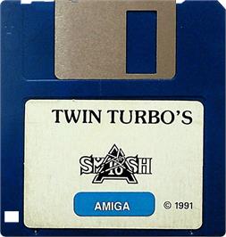Cartridge artwork for Twin Turbos on the Commodore Amiga.