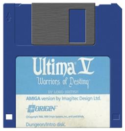 Cartridge artwork for Ultima V: Warriors of Destiny on the Commodore Amiga.