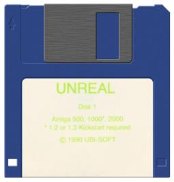 Cartridge artwork for Unreal on the Commodore Amiga.