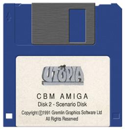 Cartridge artwork for Utopia: The Creation of a Nation on the Commodore Amiga.