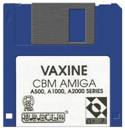Cartridge artwork for Vaxine on the Commodore Amiga.