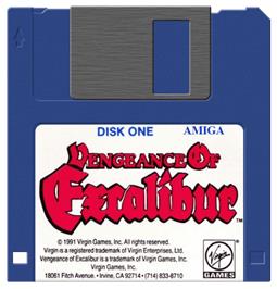 Cartridge artwork for Vengeance of Excalibur on the Commodore Amiga.