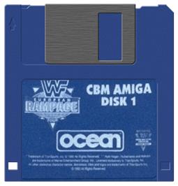 Cartridge artwork for WWF European Rampage Tour on the Commodore Amiga.