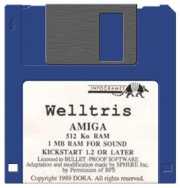 Cartridge artwork for Welltris on the Commodore Amiga.