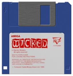 Cartridge artwork for Wicked on the Commodore Amiga.