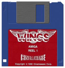 Cartridge artwork for Wings on the Commodore Amiga.