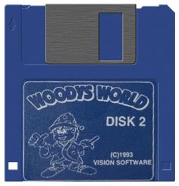 Cartridge artwork for Woody's World on the Commodore Amiga.