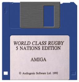 Cartridge artwork for World Class Rugby on the Commodore Amiga.