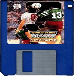 Cartridge artwork for World Class Soccer on the Commodore Amiga.