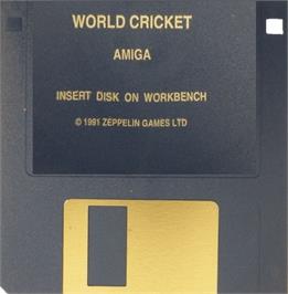 Cartridge artwork for World Cricket on the Commodore Amiga.