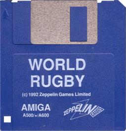 Cartridge artwork for World Rugby on the Commodore Amiga.