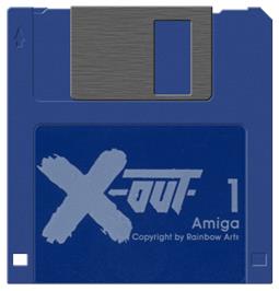 Cartridge artwork for X-Out on the Commodore Amiga.