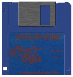 Cartridge artwork for Xenophobe on the Commodore Amiga.