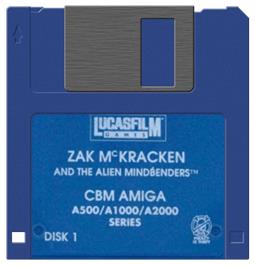 Cartridge artwork for Zak McKracken and the Alien Mindbenders on the Commodore Amiga.