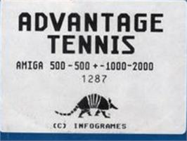 Top of cartridge artwork for Advantage Tennis on the Commodore Amiga.