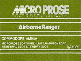 Top of cartridge artwork for Airborne Ranger on the Commodore Amiga.