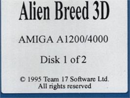 Top of cartridge artwork for Alien Breed 3D on the Commodore Amiga.