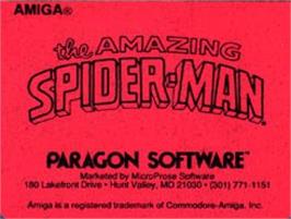 Top of cartridge artwork for Amazing Spider-Man on the Commodore Amiga.