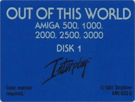 Top of cartridge artwork for Another World on the Commodore Amiga.