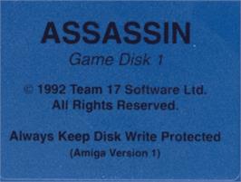 Top of cartridge artwork for Assassin on the Commodore Amiga.
