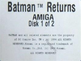 Top of cartridge artwork for Batman Returns on the Commodore Amiga.