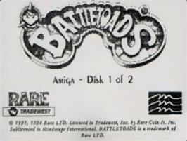 Top of cartridge artwork for Battletoads on the Commodore Amiga.