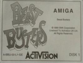 Top of cartridge artwork for Beast Busters on the Commodore Amiga.