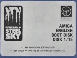 Top of cartridge artwork for Beneath A Steel Sky on the Commodore Amiga.