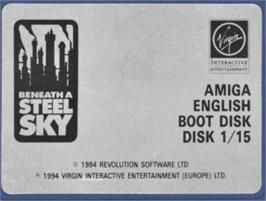 Top of cartridge artwork for Beneath a Steel Sky on the Commodore Amiga.