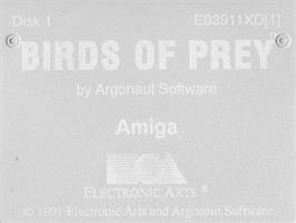 Top of cartridge artwork for Birds of Prey on the Commodore Amiga.