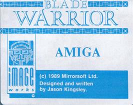 Top of cartridge artwork for Blade Warrior on the Commodore Amiga.
