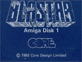 Top of cartridge artwork for Blastar on the Commodore Amiga.