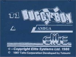 Top of cartridge artwork for Buggy Boy on the Commodore Amiga.