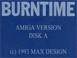 Top of cartridge artwork for Burntime on the Commodore Amiga.