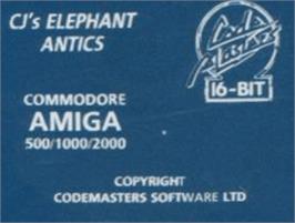 Top of cartridge artwork for CJ's Elephant Antics on the Commodore Amiga.