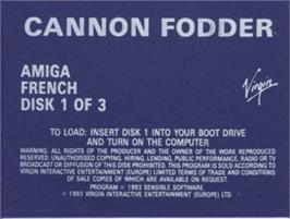 Top of cartridge artwork for Cannon Fodder on the Commodore Amiga.